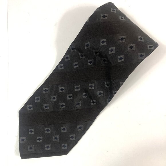 Vintage Bugatchi Uomo 100% Silk Made In Italy Charcoal Gray Geometric Neck Tie - Picture 1 of 6